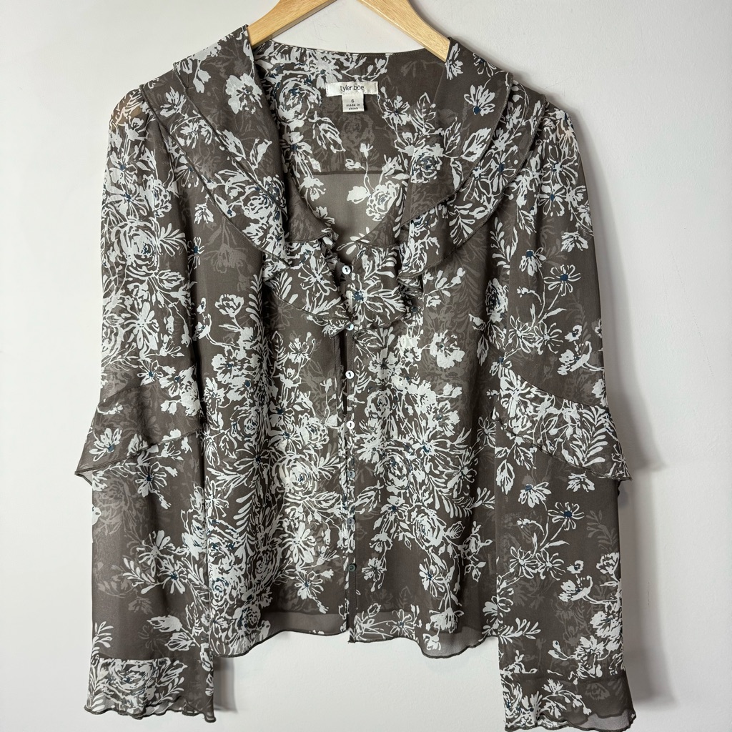Tyler Boe Silk Floral Ruffle Blouse Size 6